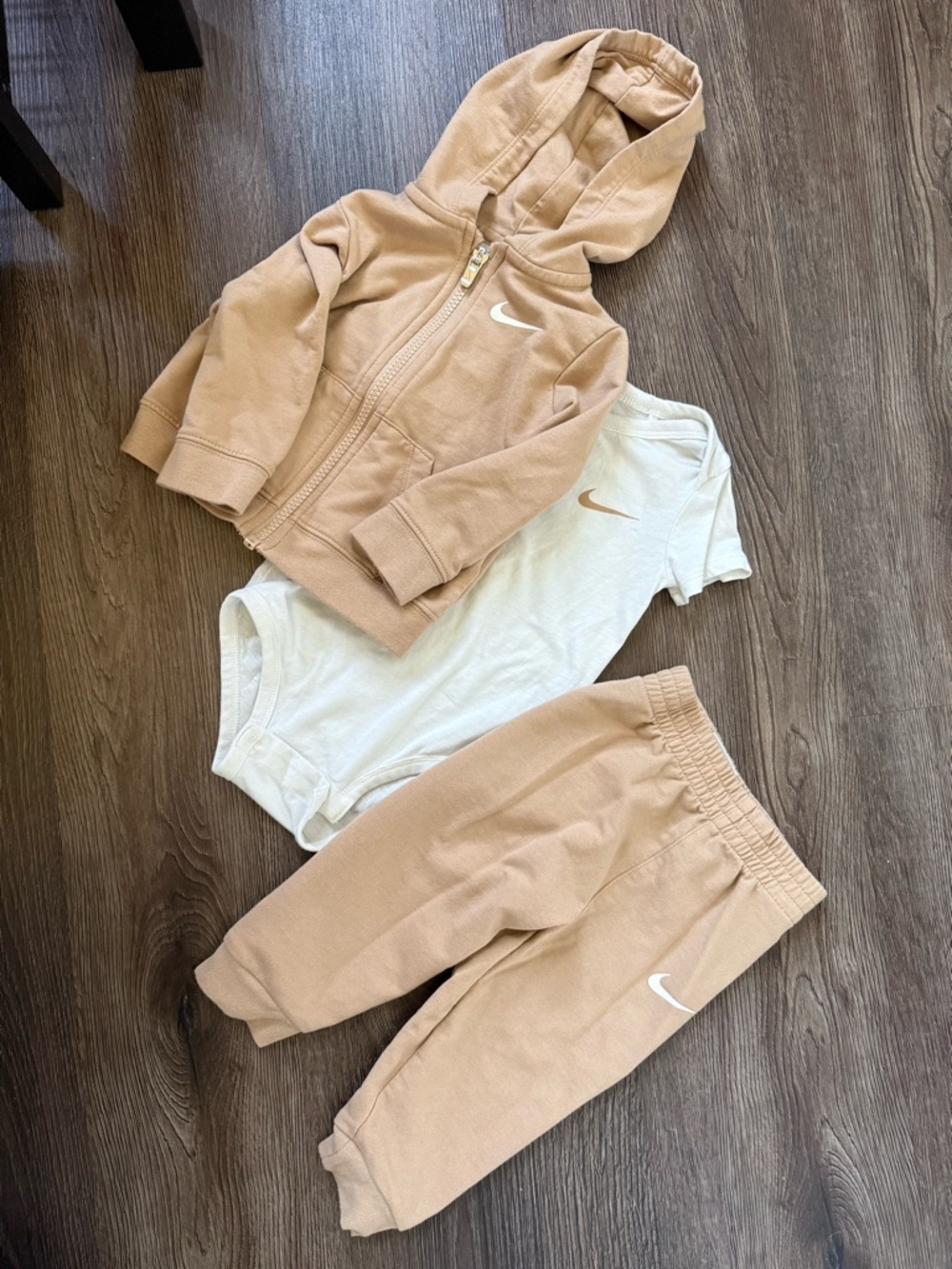 Nike Kids Beige/Tan Hoodie, Joggers & White Bodysuit Set